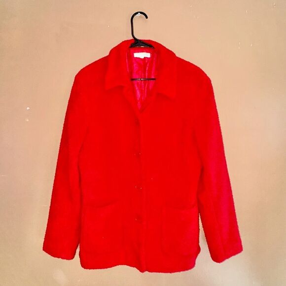 Annie Alexander Women's Sherpa Open Front Collared Jacket in Red - Size 10 - Picture 3 of 8